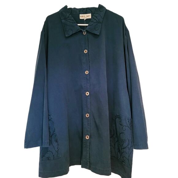 NWT Vintage David Dart Woman Size 3X Teal Button-Up Jacket with Embroidered Trim - Picture 1 of 10